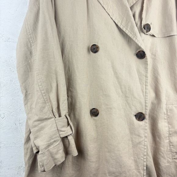 A New Day Women's Cream Double-Breasted Linen Trench Coat Large Gorpcore - Picture 5 of 14